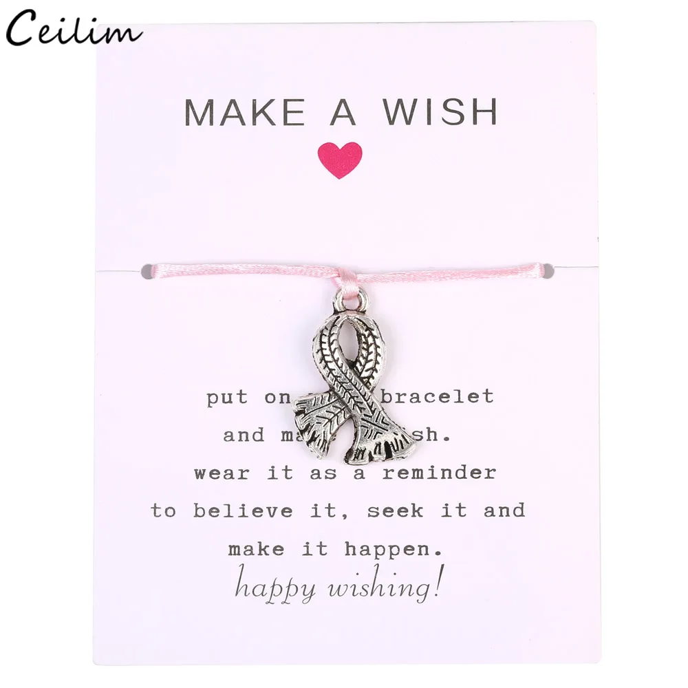 Браслет женский Регулируемый из розовой веревочной ленты с изображением рака