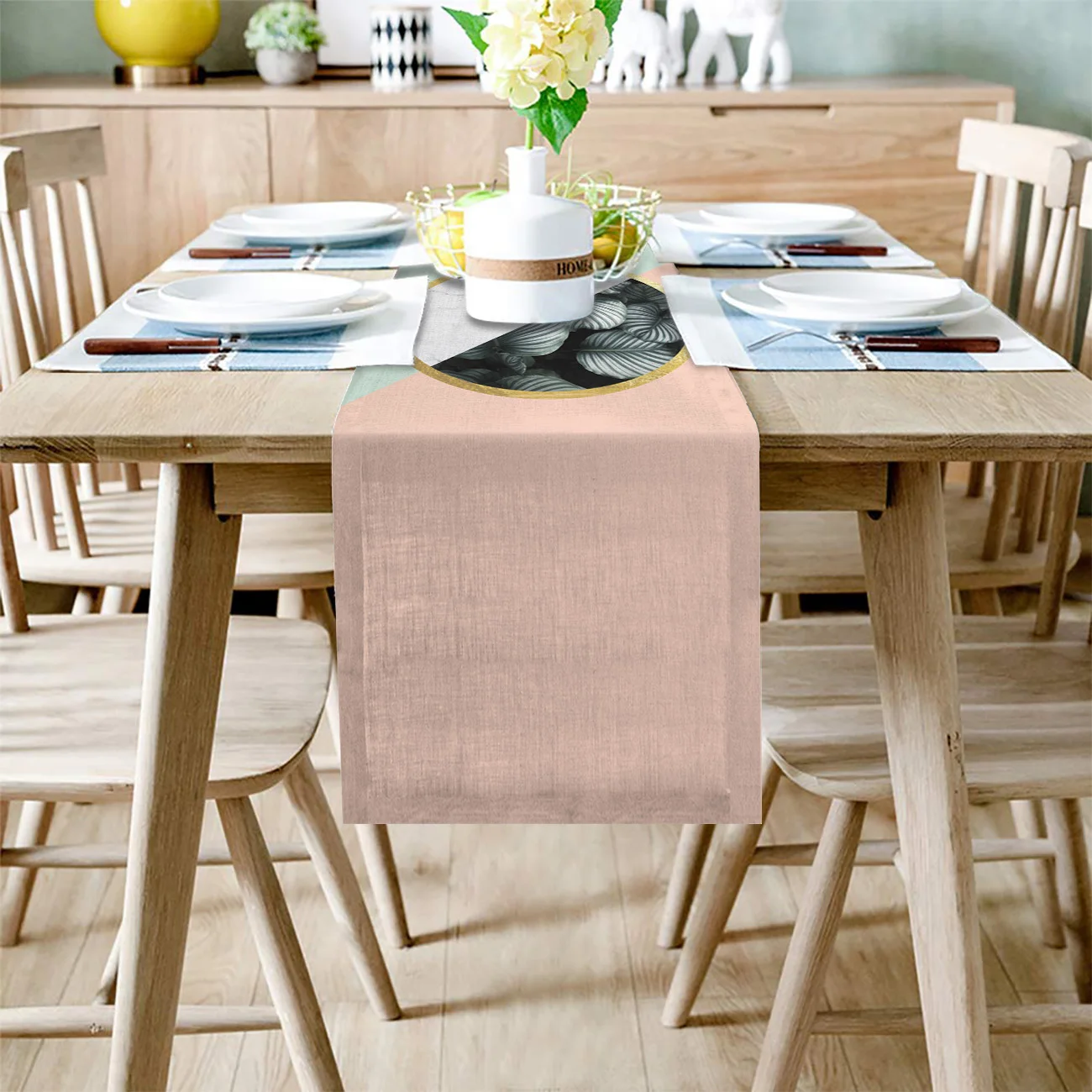 Round Marble Tropical Plant Pink Table Runner Modern Linen Cotton Flag Home Wedding Party Dinning Decor | Дом и сад