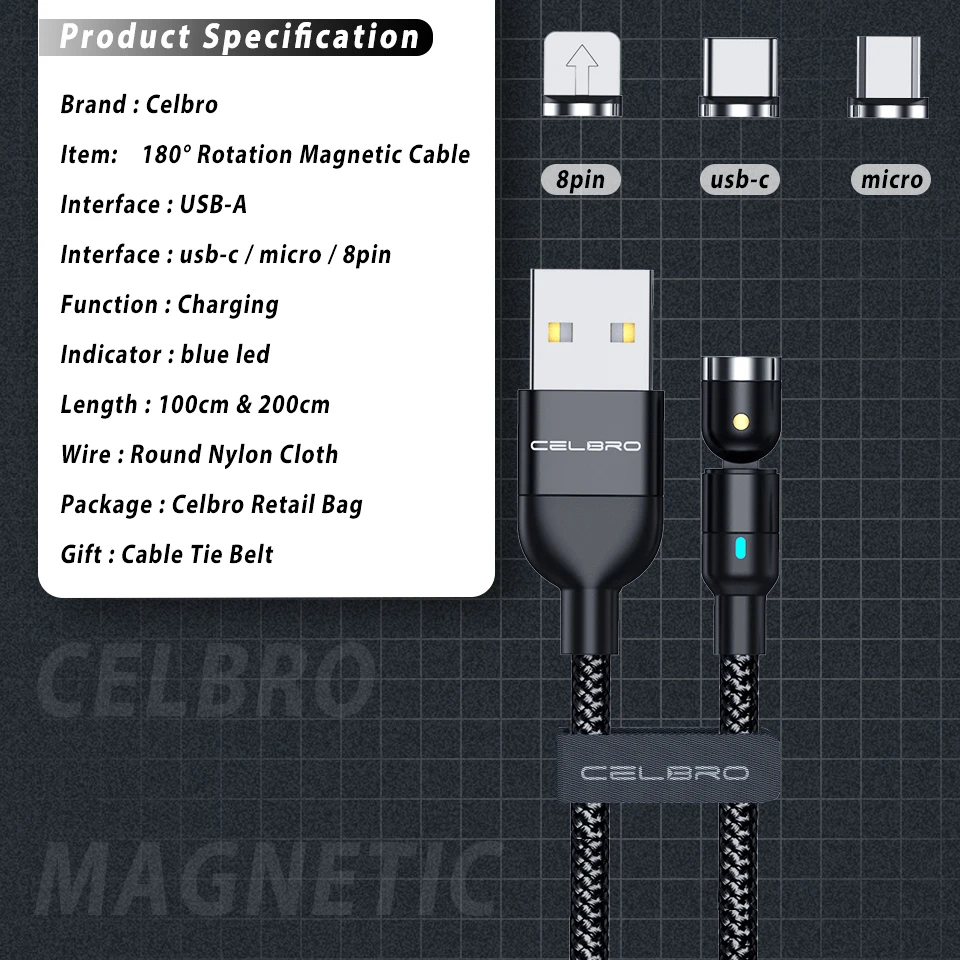Магнитный кабель Micro Usb 2020 ° + 360 градусов разъем Micro-usb Microusb Быстрая зарядка для Xiaomi