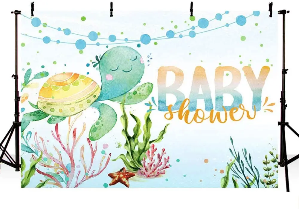 Ocean Baby Shower Photography Backdrop Under The Sea Sea Turtle Boy Party Decoration Starfish Ocean Theme Baby Shower