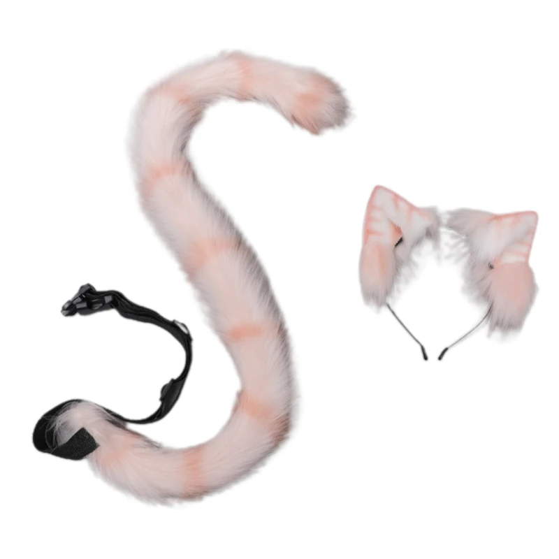 

U90E Anime Cosplay Props Cat Ears and Tail Set Plush Furry Animal Ears Hairhoop Carnival Party Costume Fancy Dress Xmas