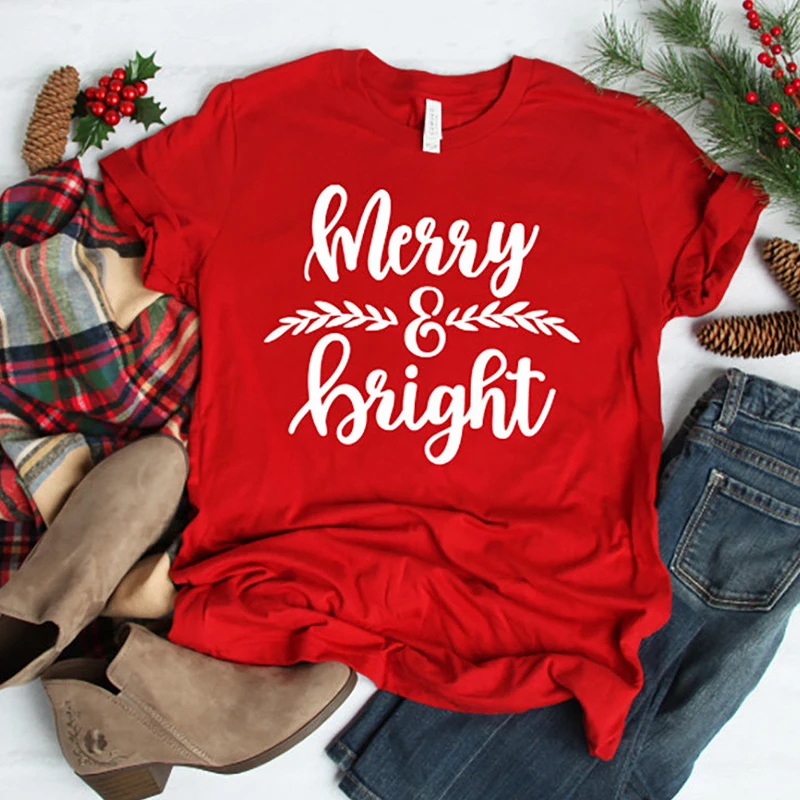 Женская футболка с короткими рукавами Merry & Bright хлопковая Повседневная буквенным