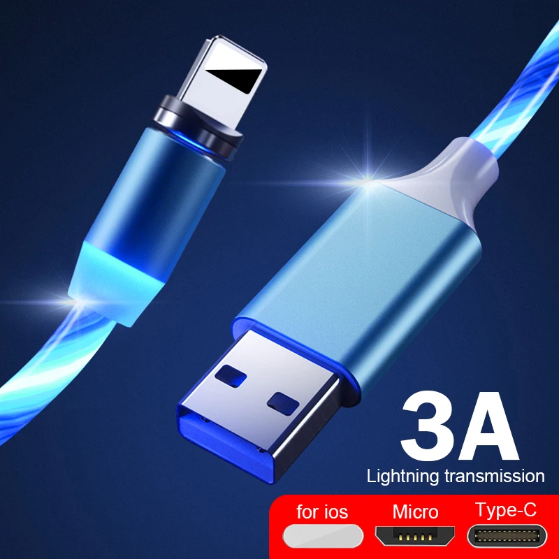 Светодиодный магнитный usb-кабель для быстрой зарядки USB type C Магнитный зарядный
