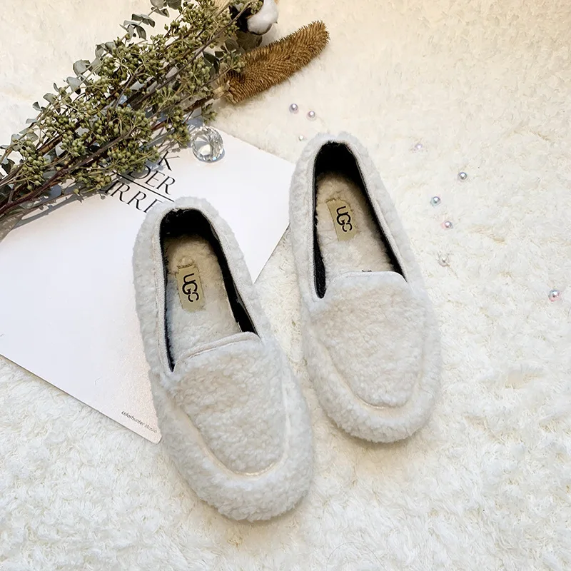 

Winter Fur Women Loafers Pointed toe Slip on Flat Shoes Warm Boat Shoes Comfortable Flock Woman Flats Zapatos Mujer