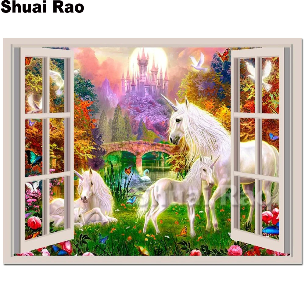 Алмазная живопись с открытыми окнами вышивка крестиком в лесу замок виде