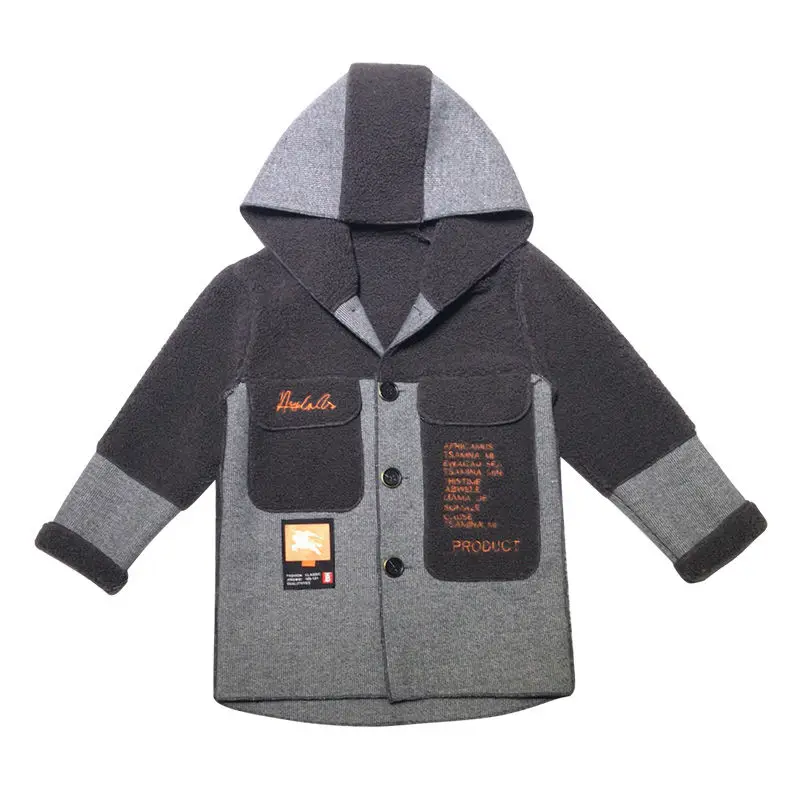 

Winter Woolen Jacket For Boy 2021 Korean Version Plus Velvet Thickening Mid-Length Hooded Casual Splicing Children's Clothing