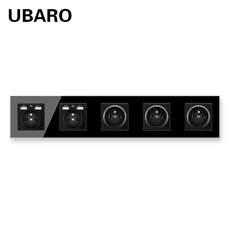 

UBARO 430*86 French Standard Tempered Crystal Glass Socket With USB 5V 2100mA Wall Plugs Power Outlet AC110-250V 16A Sockets