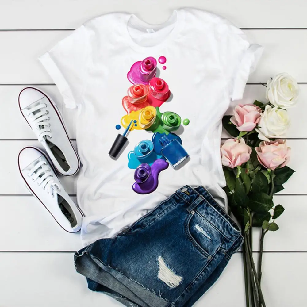 

Trendy Casual Summer Women O Neck Short Sleeve Printing Ink Loose T-shirt Top fashion girl female clothes