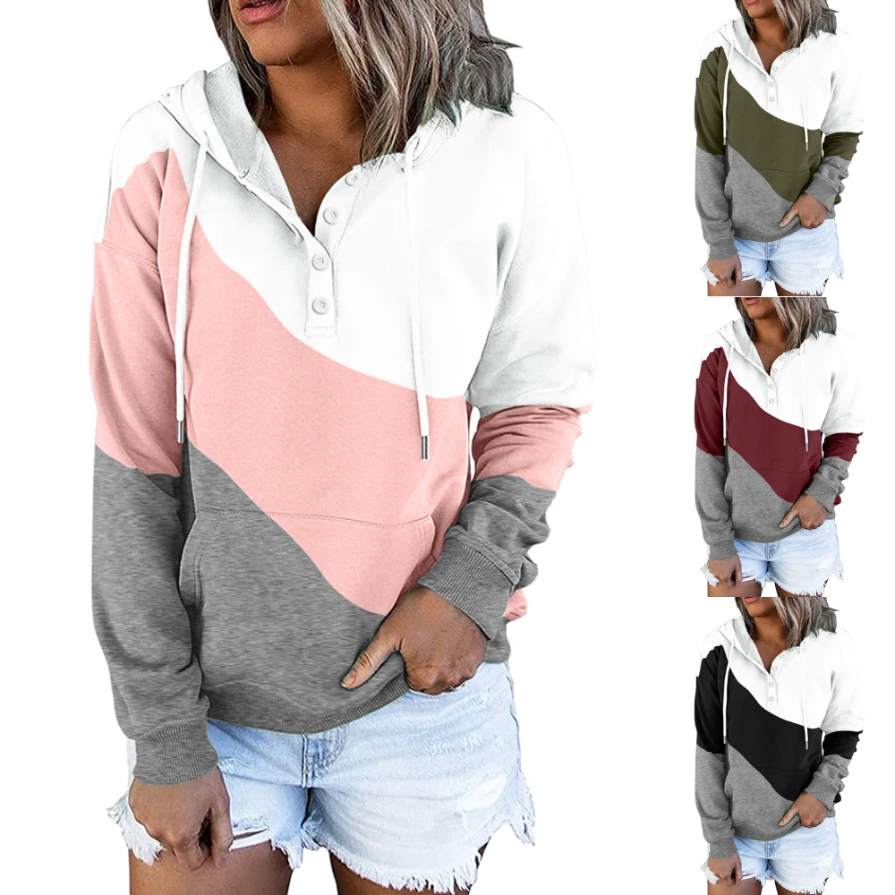 

Samdolly 2021 Spring Winter Sweatshirt Women's Colourblock Drawstring Hoodie Thick Hooded Casual Pullover Streetwear Warm Jumper