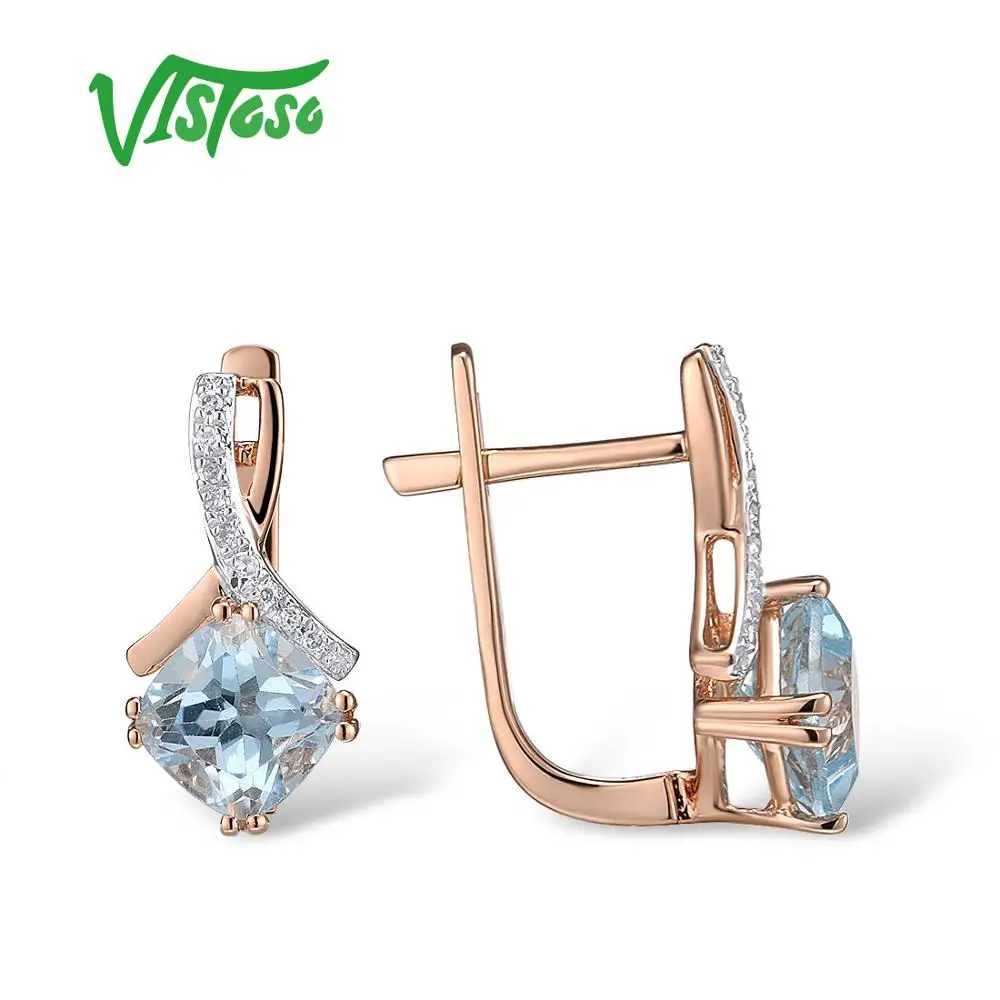 VISTOSO золотые серьги для женщин подлинные 14K 585 розовое золото Сияющий гранат сверкающие алмазные серьги обручальные свадебные украшения