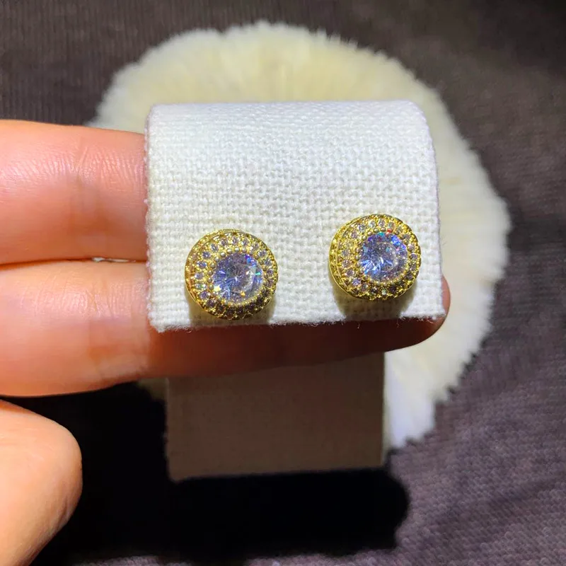 

Luxury Female Crystal Round Stud Earrings Small Gold Silver Color Earrings For Women Vintage Zircon Wedding Earrings