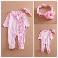 newborn baby girls long sleeve romper three dimensional flower bodysuit jumpsuit clothes outfits set attached headband