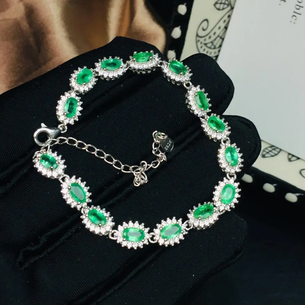 

SHILOVEM 925 sterling silver Natural emerald bracelets classic fine Jewelry women wedding gift wholesale new jcl0305881agml