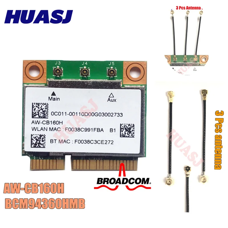 Azurewave AW-CB160H broadcom bcm94360hmb 802.11ac 1300M sem fio wifi wlan BT 4.0 mini card pci-e and 3Pcs Ipex1to ipex 4