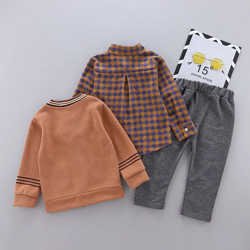 

Spring Autumn Children Casual Clothes Baby Boys Girls Jacket Plaid Shirt Pants 3Pcs/sets Kids Clothing Infant Cotton Sportswear