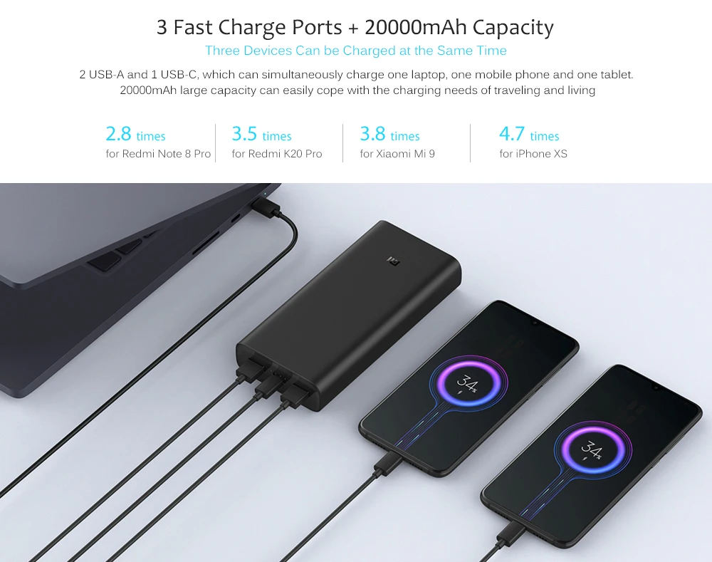 Xiao mi power Bank 3 супер быстрое зарядное устройство 20000 мАч 50 Вт Максимальная Быстрая зарядка портативный PB2050ZM usb type C mi power bank для ноутбука телефона