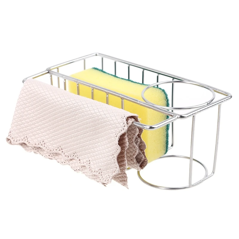 

Sink Organizer Sponge Holder 3 In 1 304 Stainless Steel Dishcloth Holder Wall / Hanging With Adhesive Hook Brush Holder