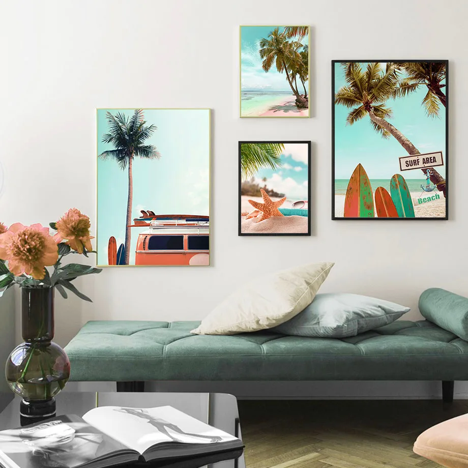 Пляжная доска для серфинга кокосовое дерево стул автомобиль настенная Картина