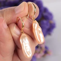 10 15mm natural pink shell pearl earring 18k ear drop women classic wedding hook gift