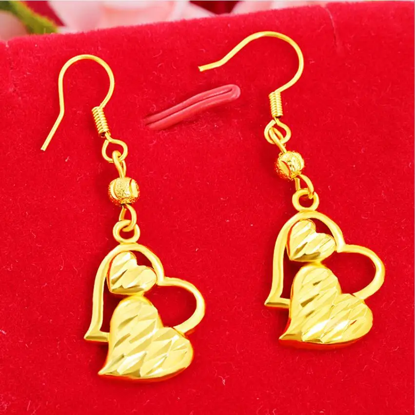 

серьги 24k gold love heart drop earrings pendant Earrings for women 24k gold filled earhook earring wedding birthday eardrop