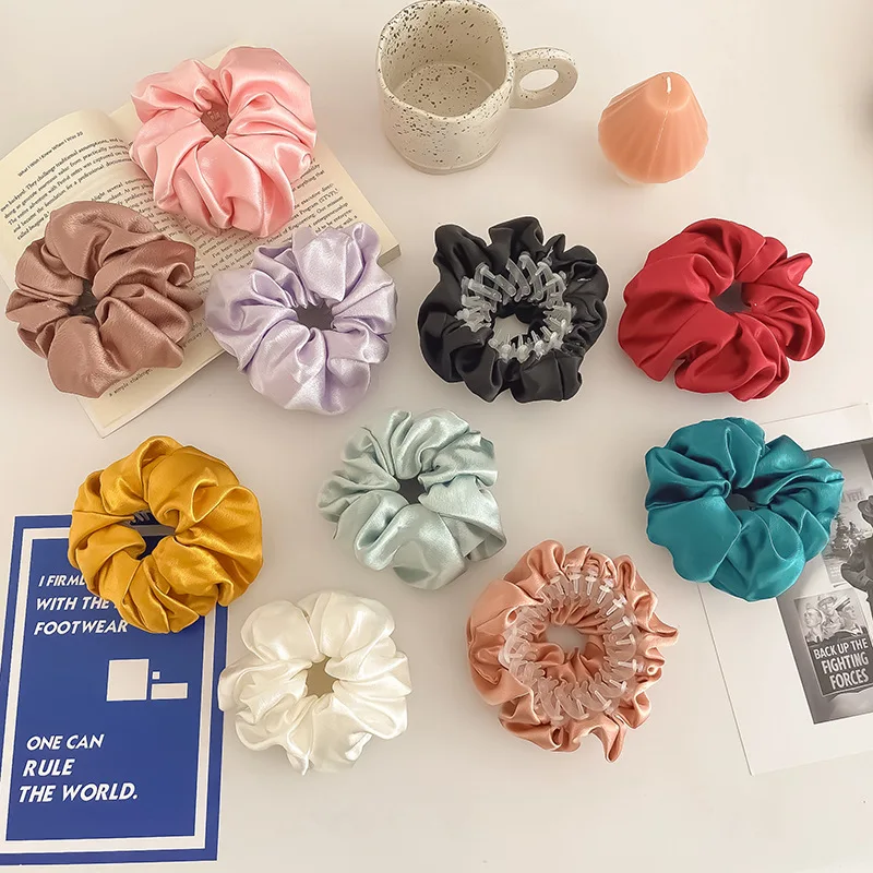 

New Solid Color Lazy Hair Curler Silk Ribbon Portable Retractable Hairpin Smooth Satin Scrunchie Women Hair Accessories tiara