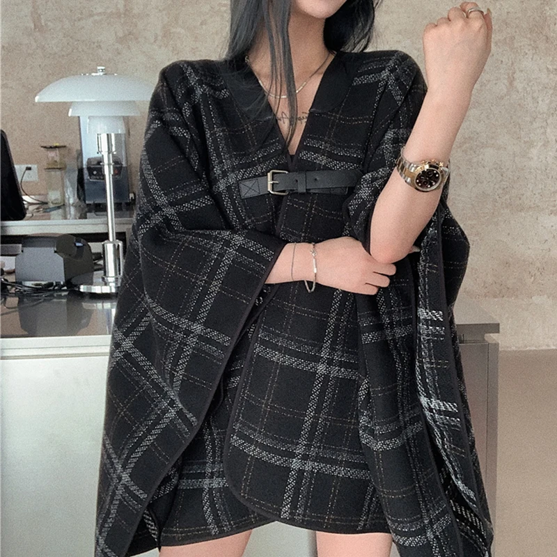 

Flectit Women Plaid Cape With Buckle Warm Wool Oversize Open Front Poncho Cape Coats Jackets 2023 Trends