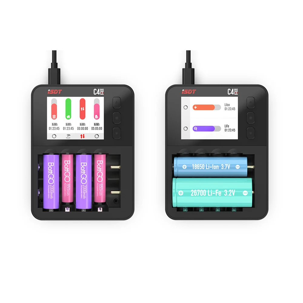 Интеллектуальное зарядное устройство ISDT C4 EVO с выходом Type-C QC3.0 для литий-ионных