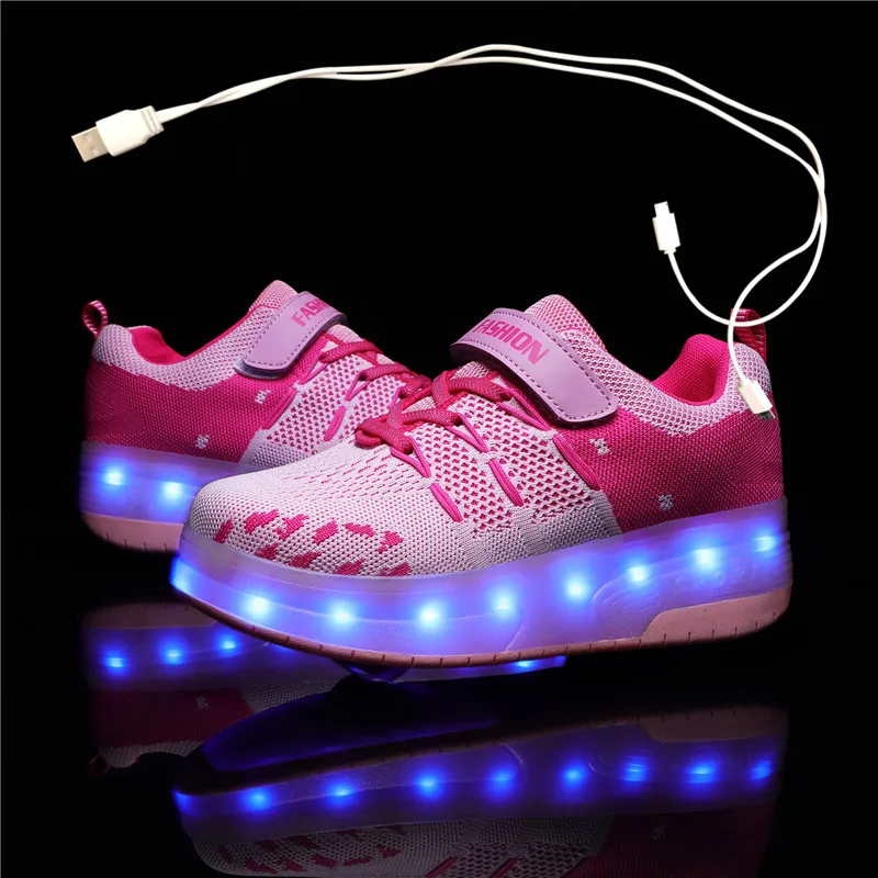 

USB Charging Children Roller Skate Casual Shoes Boys Girl Automatic Jazzy LED Lighted Flashing Kids Glowing Sneakers with Wheels