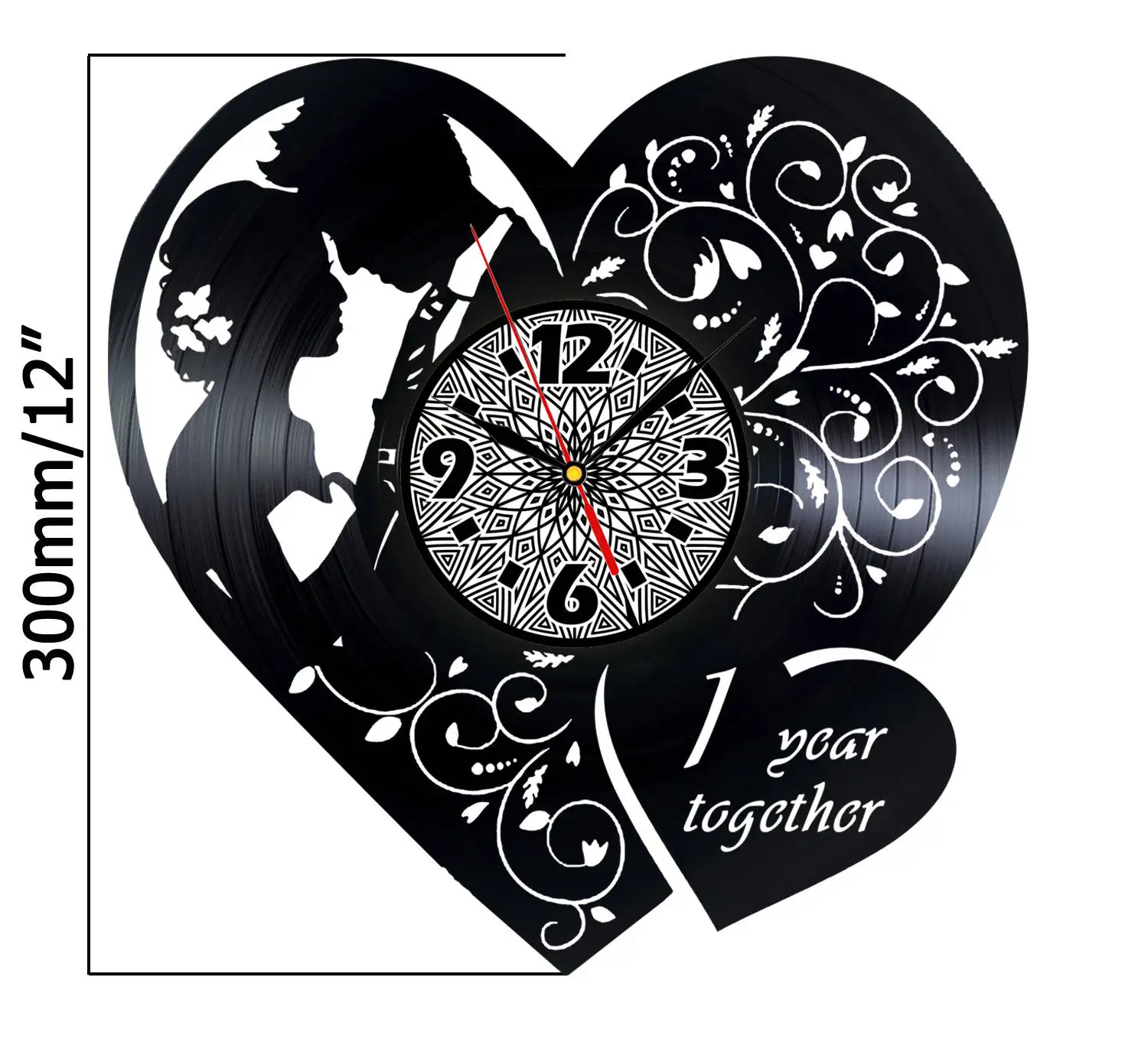 1st Marriage Anniversary Art Decorative Clock Heart Shape Vinyl Record Wall Clock Vinyl Record Wall Clock Valentine Wedding Gift