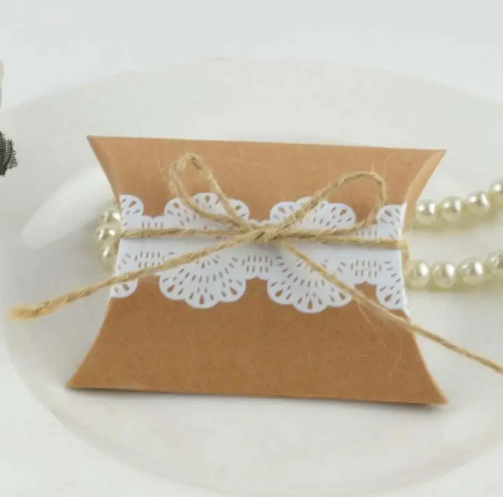 5 шт. Подарочная коробка для конфет в форме подушки с кружевом и веревкой сумка
