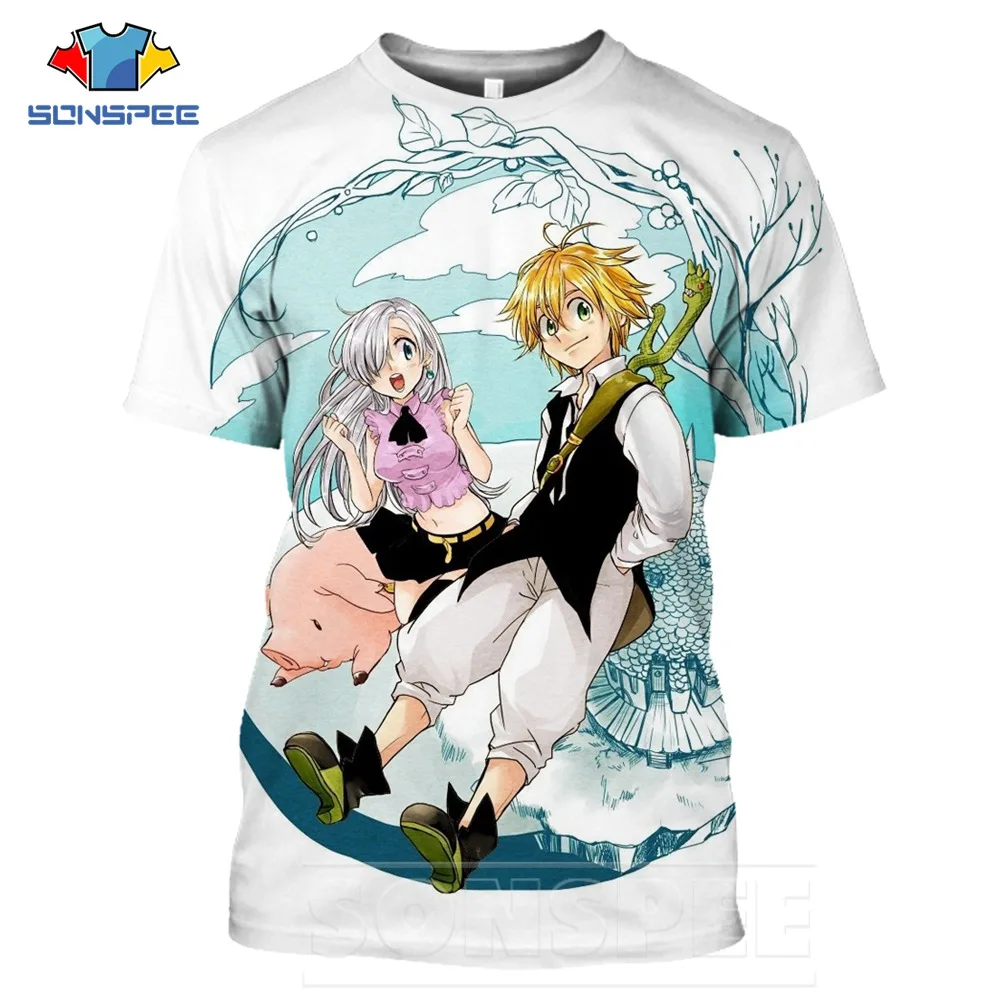 SONSPEE 3D Printing Anime T Shirt The Seven Deadly Sins Character Elizabeth Lione Meliodas Men Women T-shirt Harajuku Streetwear