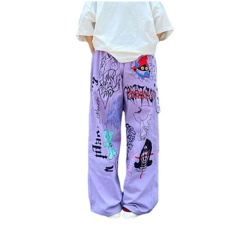

Y2K Anime Pants Women 90s ALT Aesthetic Cartoon Hippe Trousers Female Graffiti Wide Leg Pants Cool E-girl Streetwear Pants