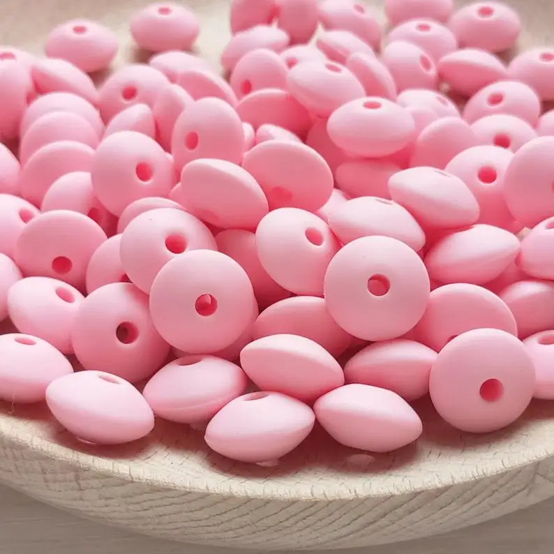 

100pcs Rose Quartz Silicone Lentil Beads 12mm Silicone Beads Baby BX47