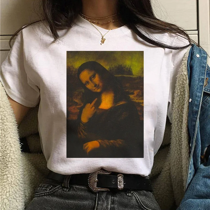 Mona lisa Футболка Harajuku Женская 90s забавная Винтажная Футболка Ullzang с графическим рисунком футболка корейский стиль футболки женские эстетические - Цвет: 490