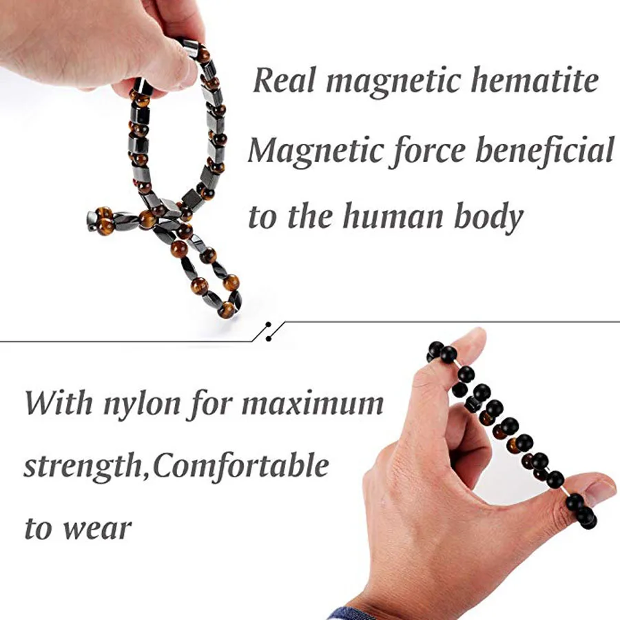 Double Tiger Eye & Hematite Bracelets Men Hematite Tiger's Eye Charm Bracelets for Women Natural Energy Stone Bracelet Jewelry images - 6