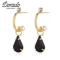 dorado luxury black water drop shape crystal dangle earrings for women geometric metal party trendy zircon jewelry brincos 2021