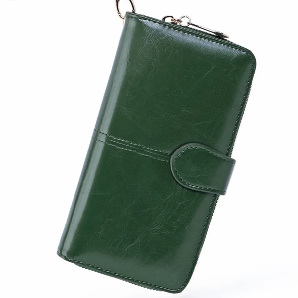 Green ACELURE Solid Color Women Long Wallets Simple Style Zipper& Hasp Purse With Card Holder Oil Wax Pu Leather Ladies Daily Wallet - Цвет: Green