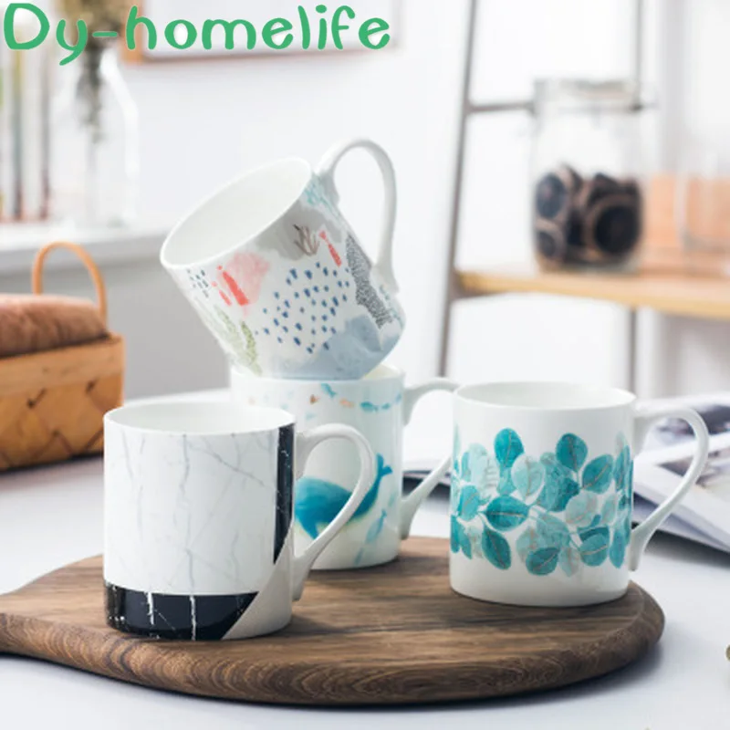 Керамическая кружка в скандинавском стиле круглая зеленая ручка форме листа