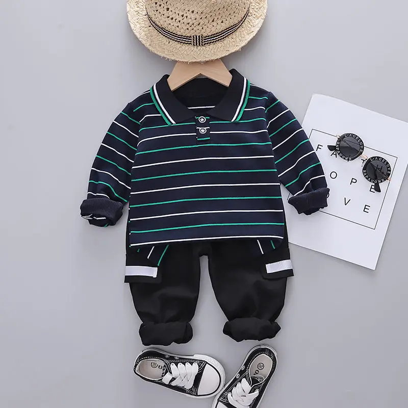 

Spring Autumn Baby Boys Children Clothing Sets Toddler Tracksuits Strips Long Sleeve Cartoon Causal T-shirt Pants Cotton Suits