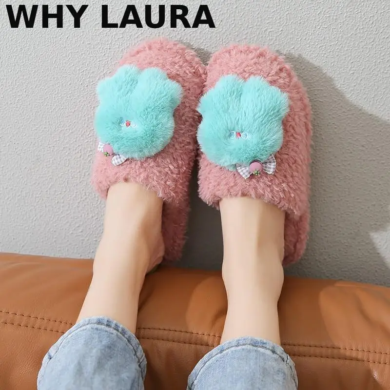 

Women's Warm Plush Slippers 2021 Winter Family Floor Shoes Lovers indoor Slippers Solid color Women's Plush slippers size 36-41