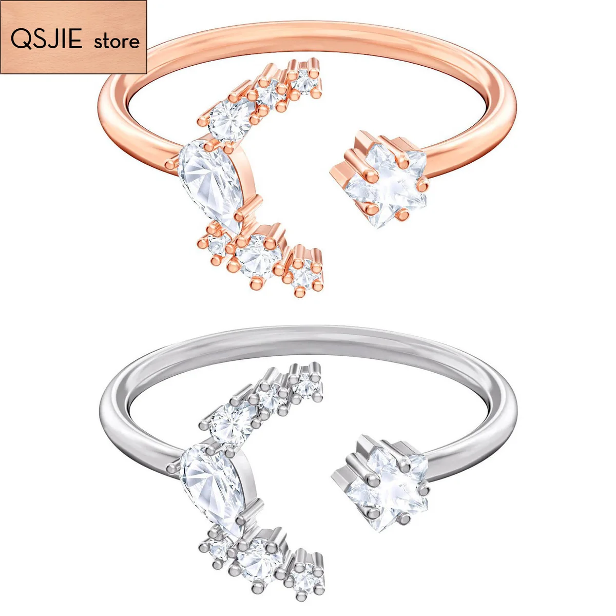 

High quality SWA day and night celebration Moon Star opening ceremony adjustable women's ring Charming fashion jewelry