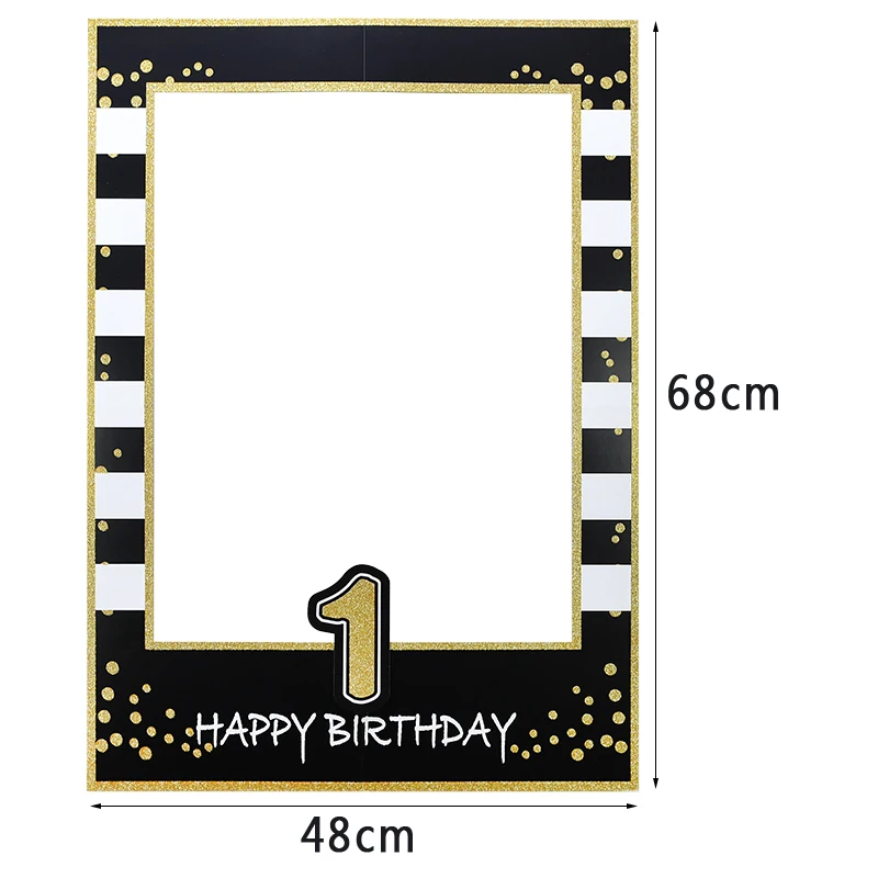 

1st 18th 21th 30th 40th 50th 60th Birthday Party Photo Booth Gold Black Photobooth Props Kids first Birthday Party Decoration