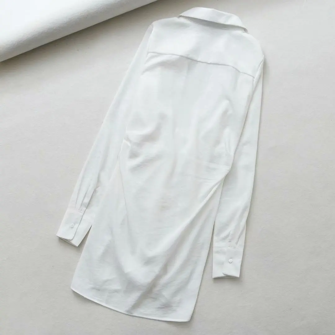 Новое асимметричное платье-рубашка с v-образным вырезом плиссированное платье на