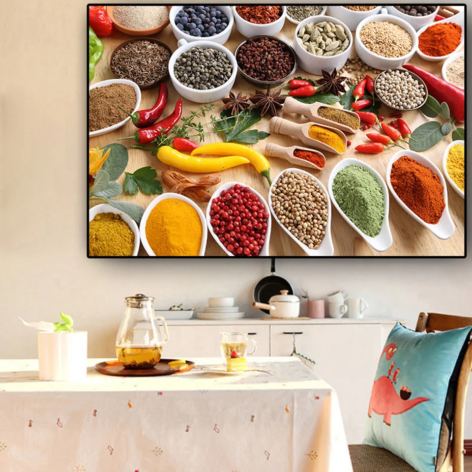 

Grains Spices Spoon Peppers Kitchen Diamond Painting Cuadros Diamond Embroidery Restaurant Wall Art Food Pictures Living Room