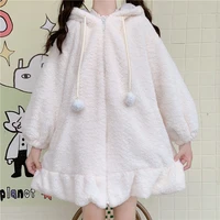 2021 kawaii rabbit ear hoodie sweatshirt women funny white black winter girl hoodie oversize cute japan harajuku clothes