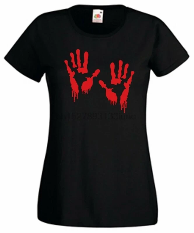 Дамы слоган футболка крови руки печать на груди готический Хэллоуин костюм |
