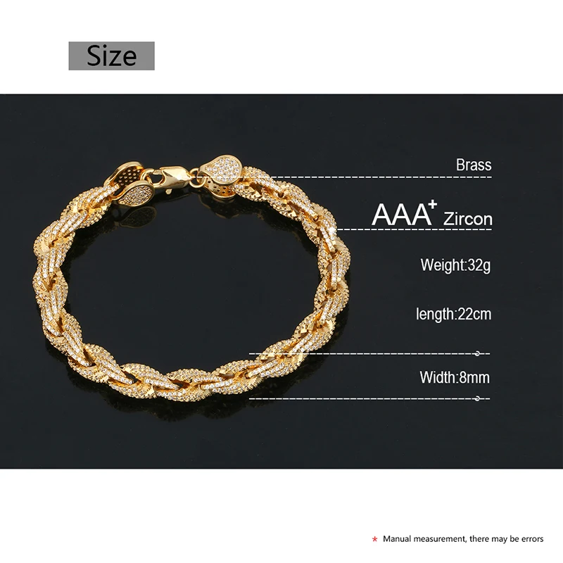 Веревочный браслет в стиле хип хоп 8 мм золотистый цепочка хиппи Рок Стразы для