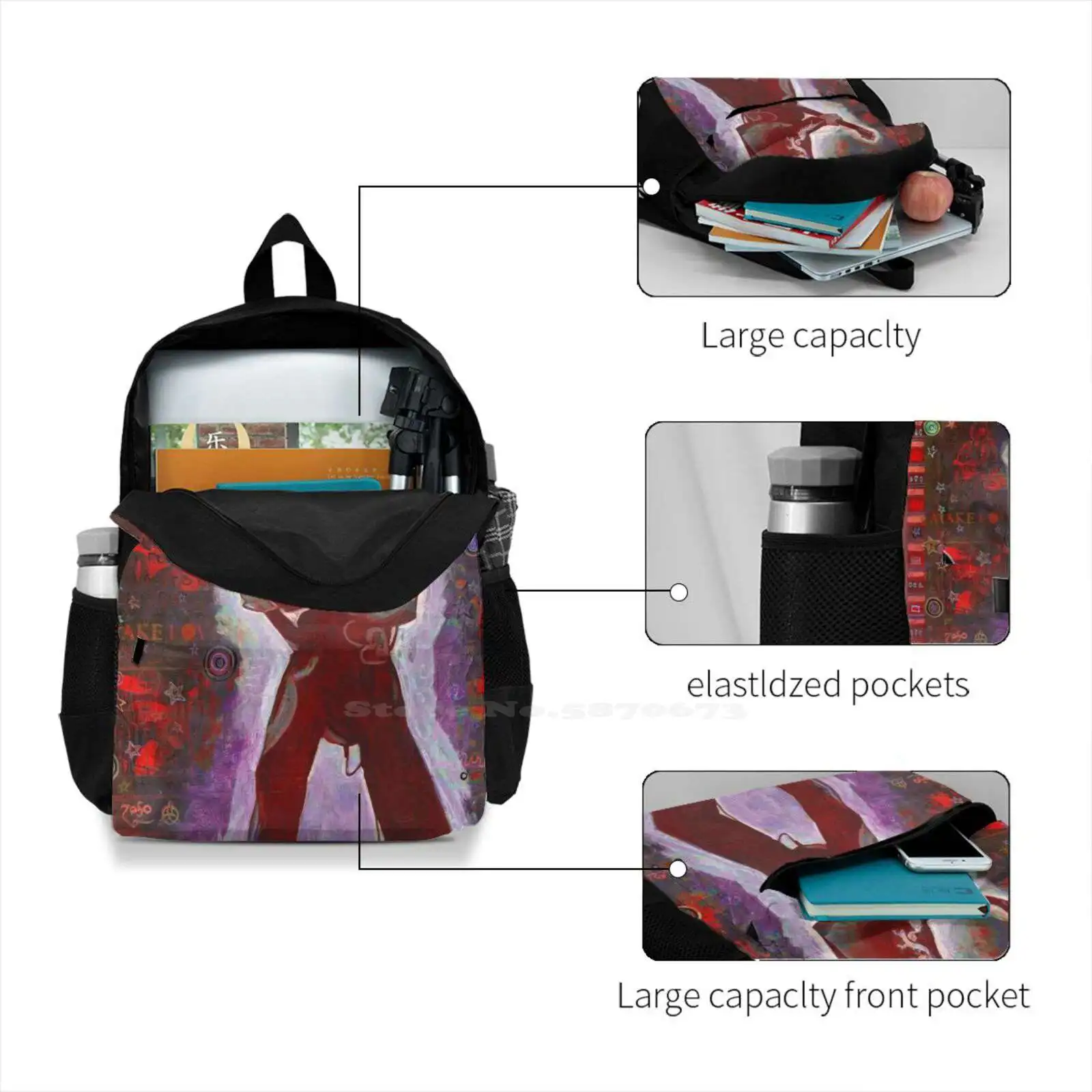 

Led In Red School Bags Travel Laptop Backpack And Roll Guitar God Electric