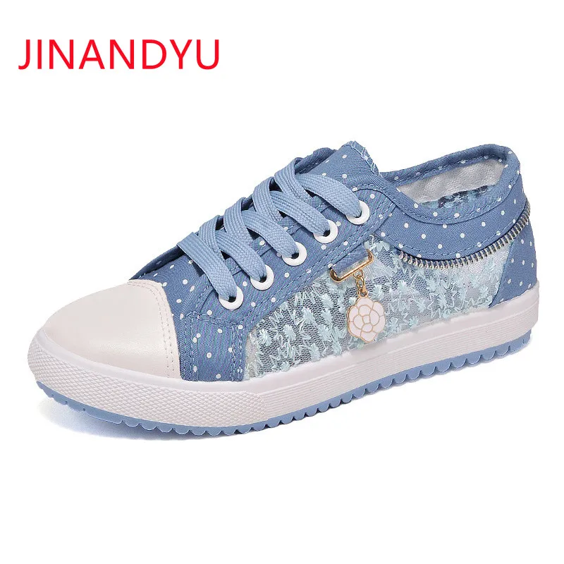 

Lace Woman Flats Sneaker Breathable Casual Shoes Outdoor Light Weight Blue Sport Shoes for Women Sneakers Fashion Canvas Shoes