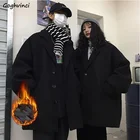 Женская шерстяная куртка с рукавами летучая мышь, однобортная, зимняя, теплая, однотонная, большого размера, в Корейском стиле